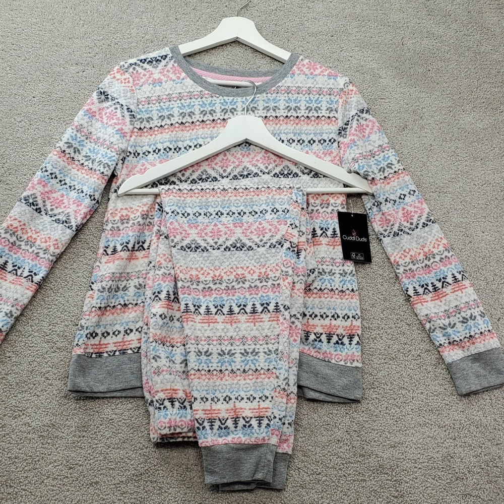 Cuddl Duds Pajama Set Womens PS Pink Blue NWT Fair Isle Cozy